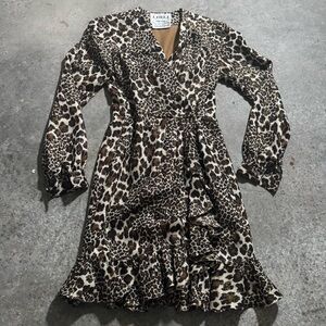 Vintage Lihli New York Neiman Marcus Leopard Print Wrap Midi Dress Sz 6 Ruffle